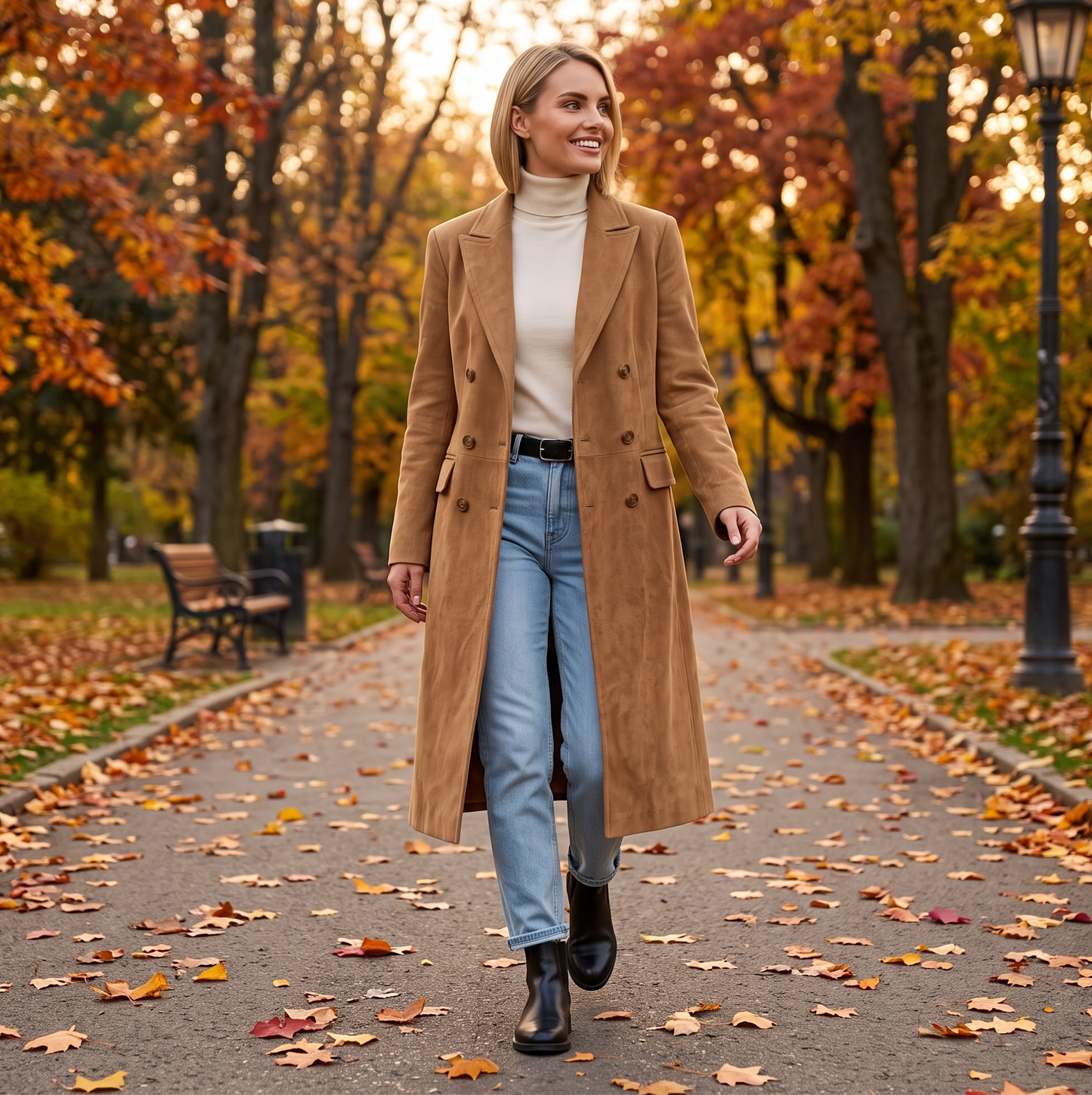 Dulcy | Chique Suede lichtbruine herfst damesjas