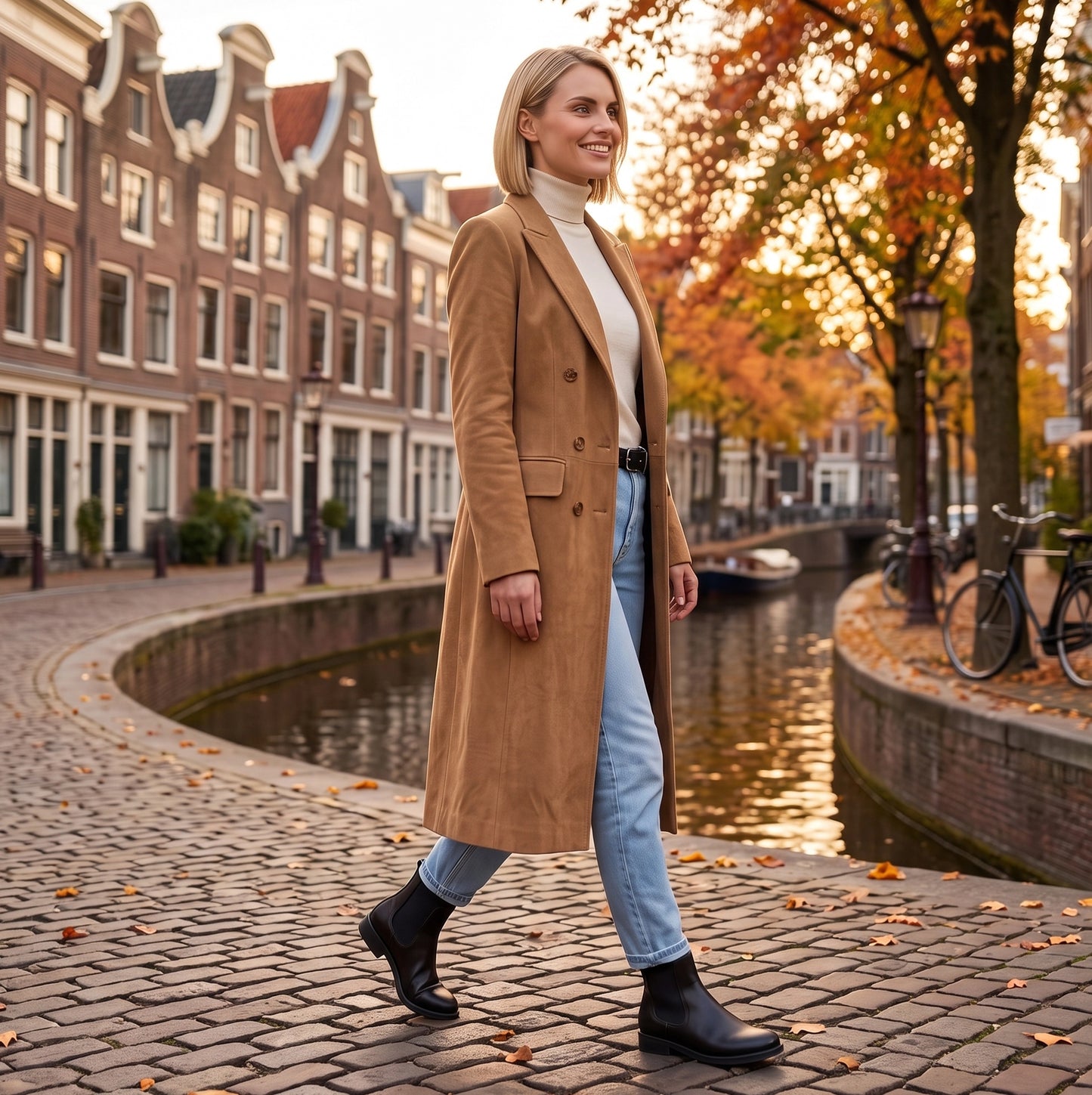 Dulcy | Chique Suede lichtbruine herfst damesjas