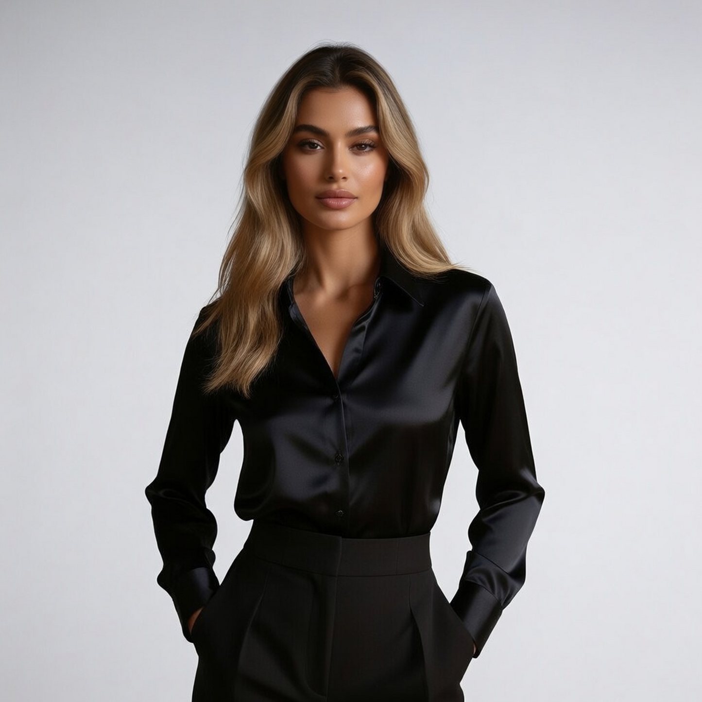Emi | lange mouwen satijnen blouse