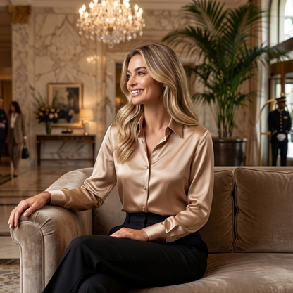 Emi | lange mouwen satijnen blouse