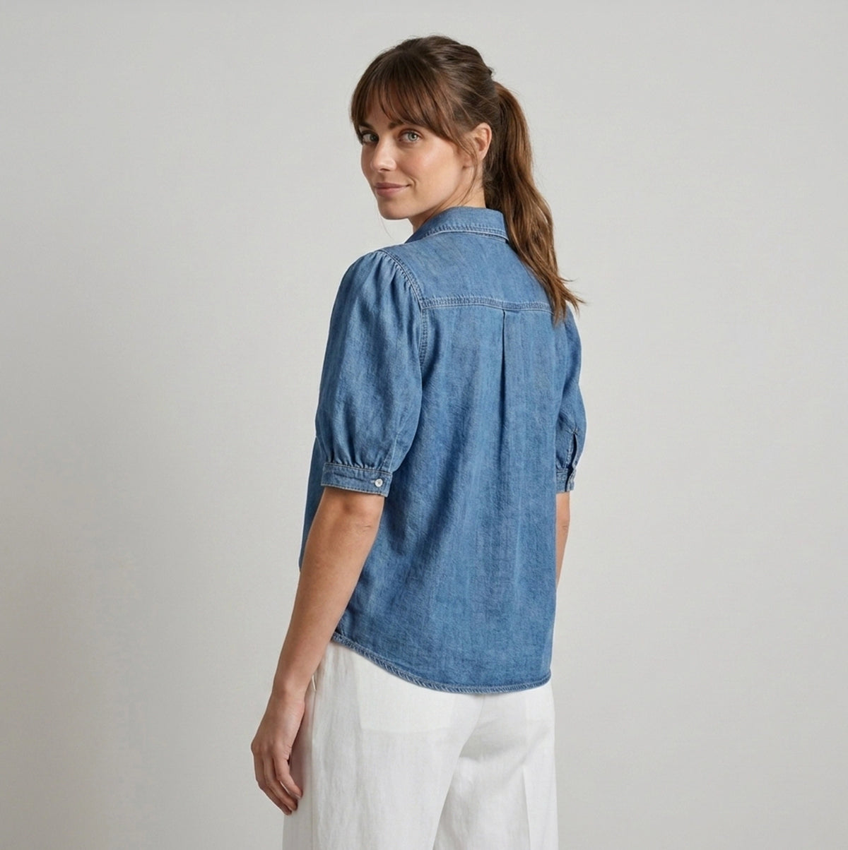 Mireille | Denim blouse met plofmouwen