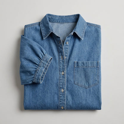 Mireille | Denim blouse met plofmouwen