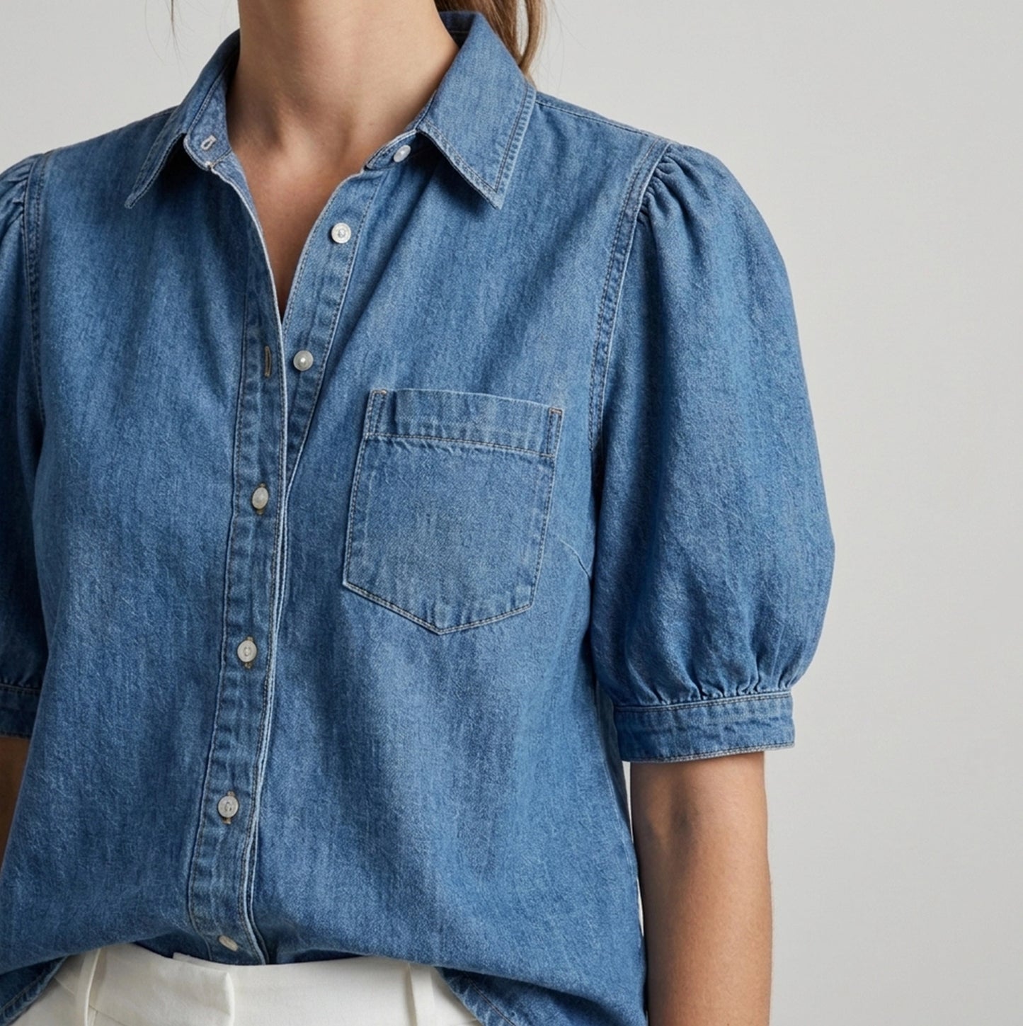 Mireille | Denim blouse met plofmouwen