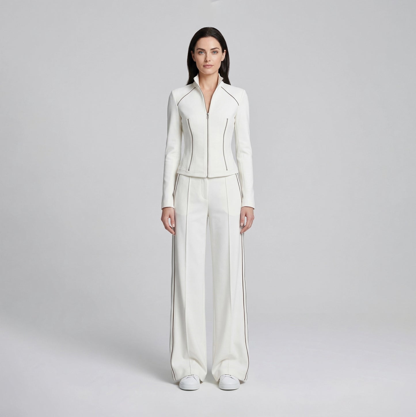 Pearl | Witte Set met Opstaande Kraag en Rits