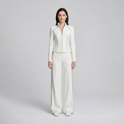 Pearl | Witte Set met Opstaande Kraag en Rits