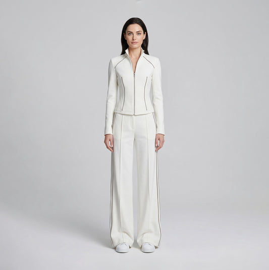 Pearl | Witte Set met Opstaande Kraag en Rits